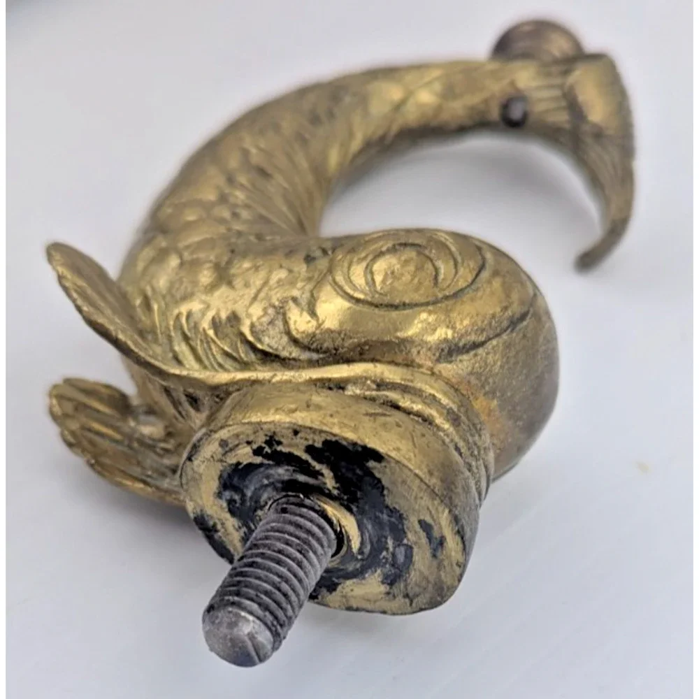 Brass Koi Fish Dolphin Screw on Part Solid Decor Repurpose Furniture Piece